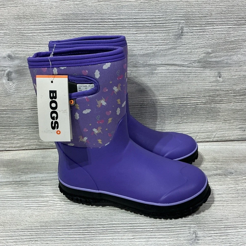 BOGS Girls Grasp Pegasus Size 6 Classic Waterproof Snow Boot Purple Unicorn NEW